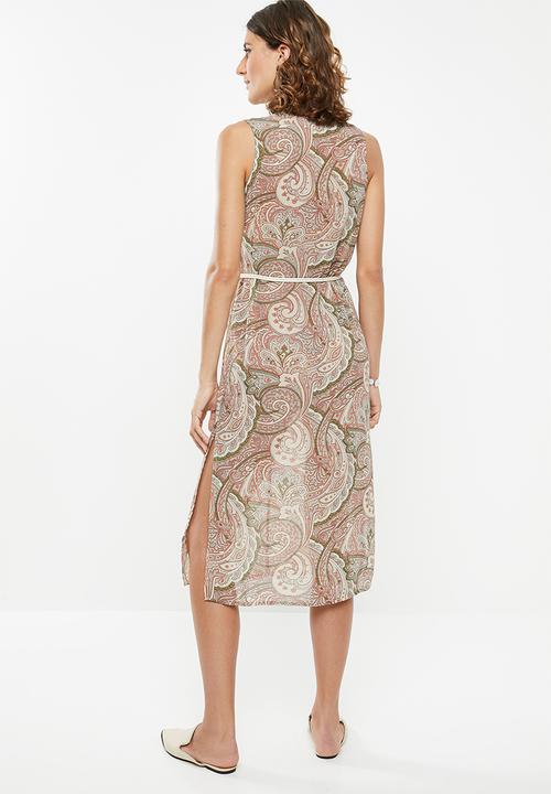edit - Sleeveless slip dress with belt - multi 