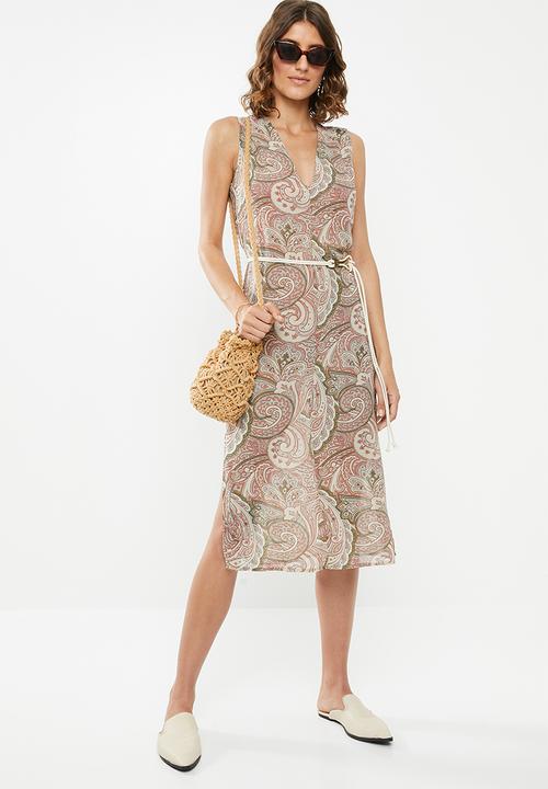 edit - Sleeveless slip dress with belt - multi 