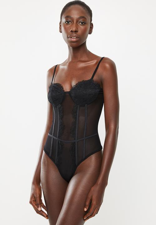 Missguided - Mesh panelled lace cup bodysuit - black