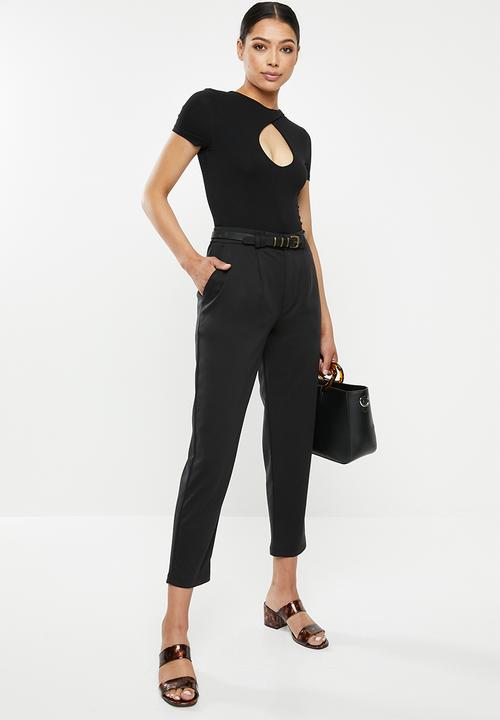 Missguided - Wrap cut out short sleeved bodysuit - black