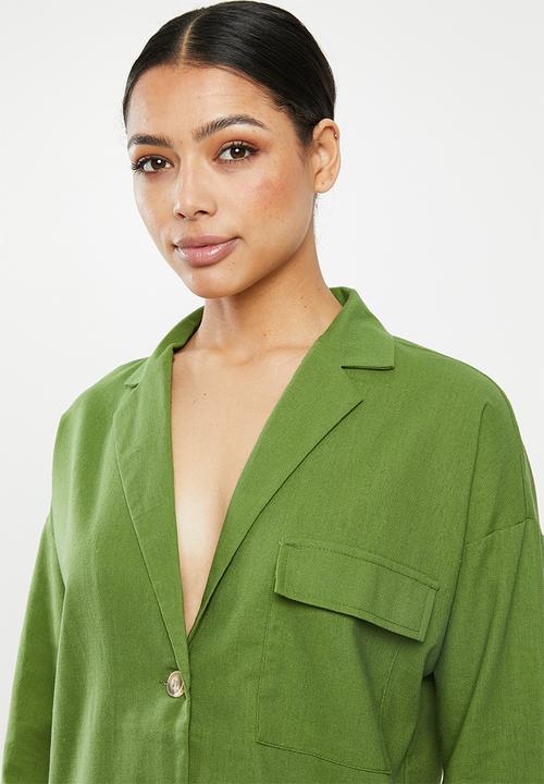 Missguided - Co ord linen tortoise shell shirt - green