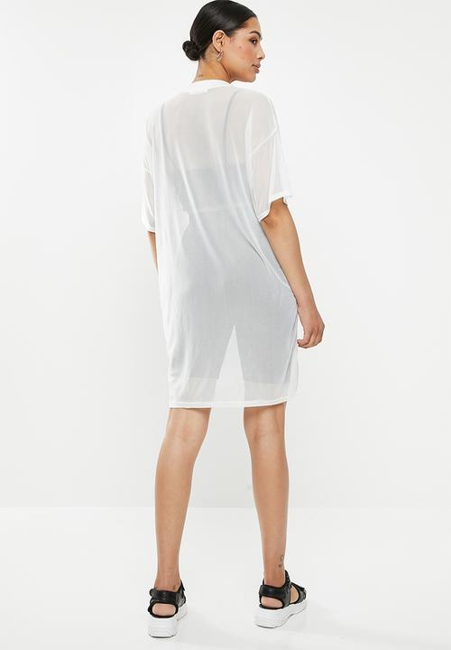 Missguided - Oversized mesh short sleeve T-shirt dress - white