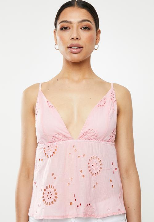 Missguided - Plunge peplum broderie anglais cami - pink