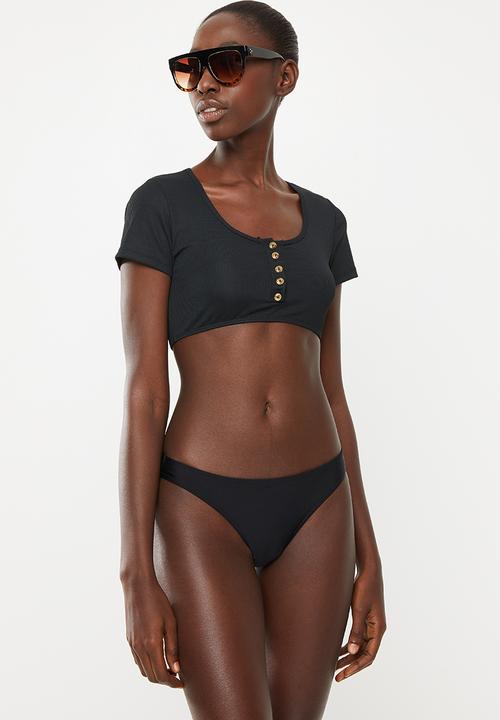 Missguided - Button front t-shirt bikini top - black