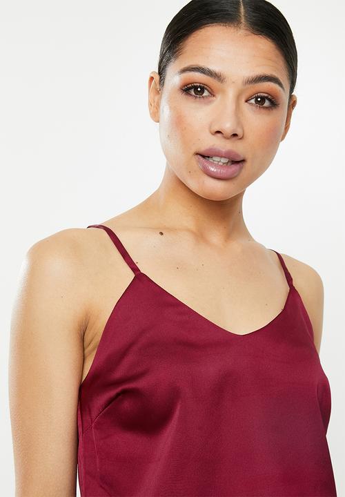 Missguided - Satin cami short set - burgundy