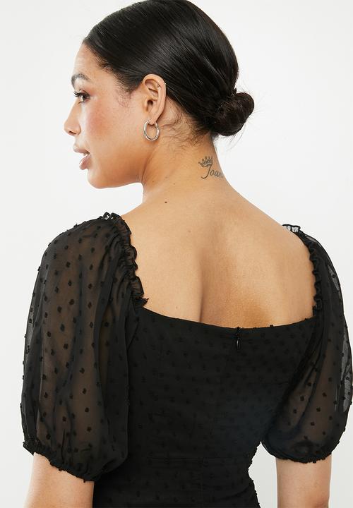 Missguided - Dobby milkmaid skater dress - black