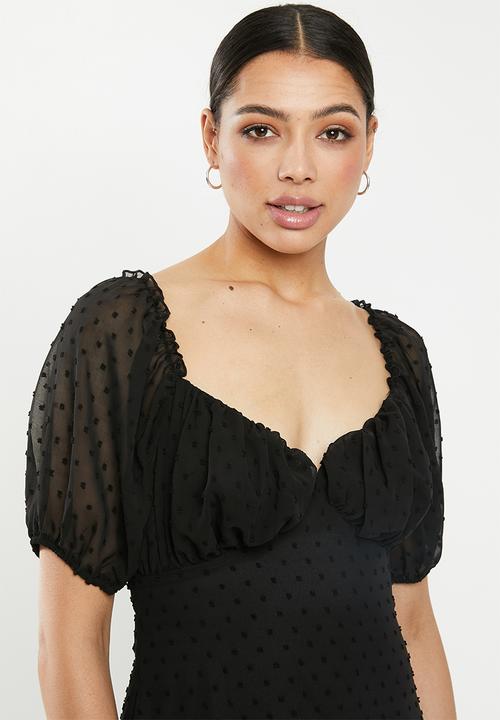 Missguided - Dobby milkmaid skater dress - black