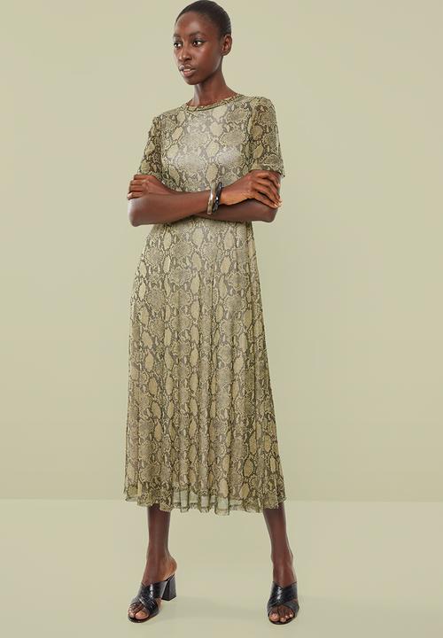 Superbalist - Snake print mesh dress - brown