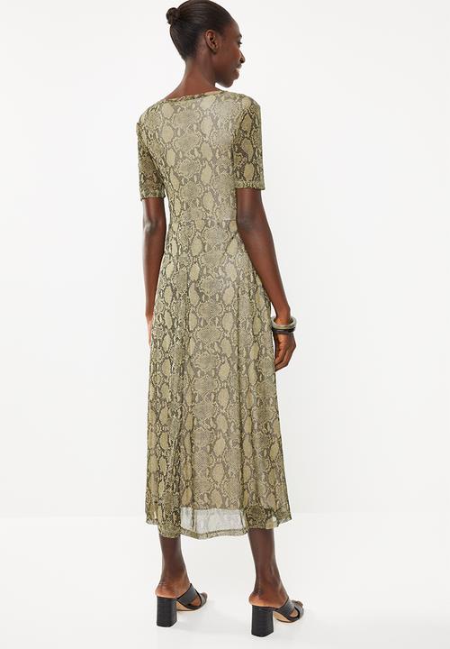 Superbalist - Snake print mesh dress - brown