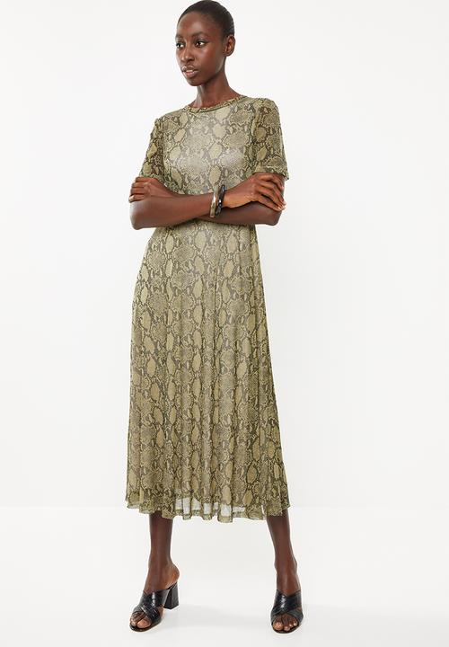 Superbalist - Snake print mesh dress - brown
