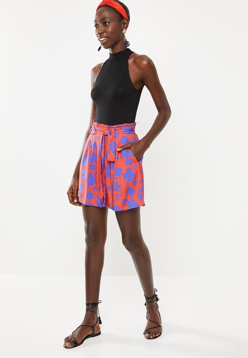 Superbalist - Printed soft paperbag shorts - red & blue