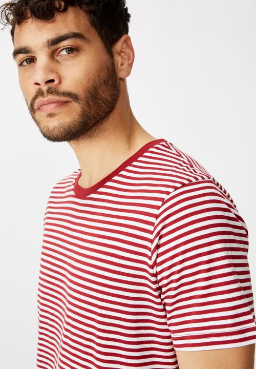 Cotton On - Stripe Tbar crew tee - white & red 