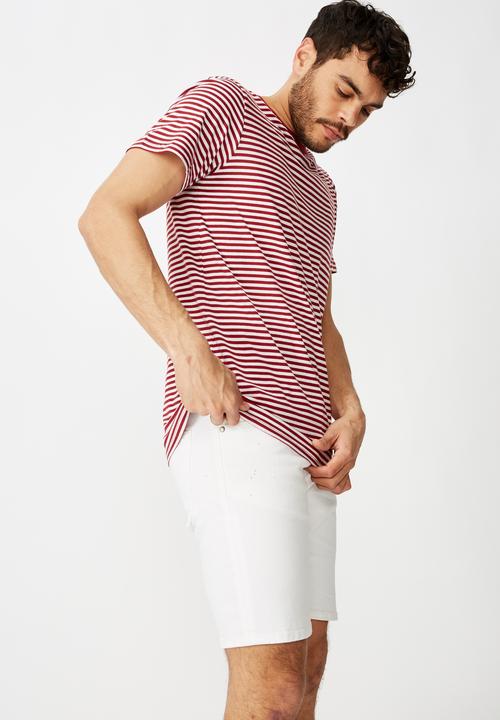 Cotton On - Stripe Tbar crew tee - white & red 