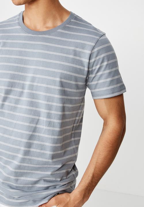 Cotton On - Triple stripe Tbar crew tee - grey & white 