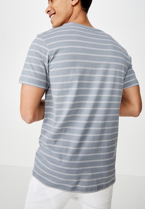 Cotton On - Triple stripe Tbar crew tee - grey & white 