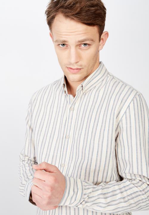 Cotton On - Natural stripe linen cotton long sleeve shirt - beige & cream 