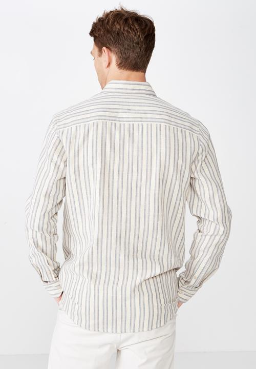Cotton On - Natural stripe linen cotton long sleeve shirt - beige & cream 