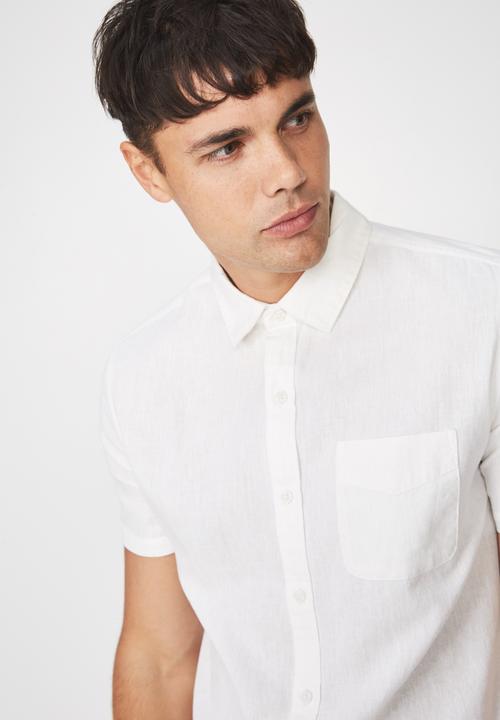 Cotton On - Linen cotton short sleeve shirt - white