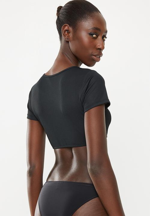 Missguided - Button front t-shirt bikini top - black