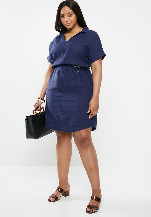 edit Plus - Belted shirt dress - navy