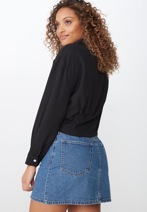 Cotton On - Ashley cropped pintuck shirt  - black