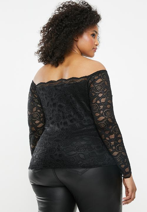 Missguided - Curve bardot lace long sleeve top - black
