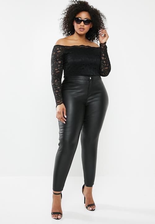 Missguided - Curve bardot lace long sleeve top - black