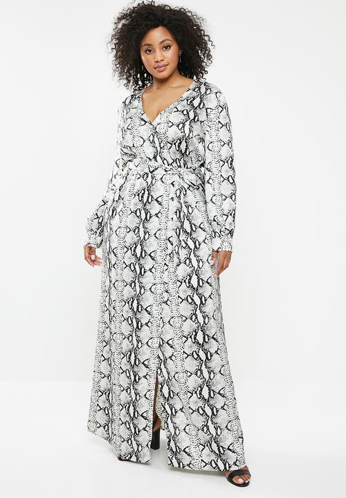 Missguided - Curve plunge snake print maxi dress - grey