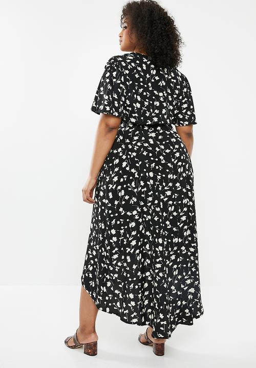 Missguided - Curve floral dip hem dress - black & white