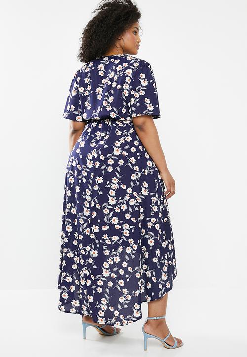 Missguided - Curve high low wrap dress - navy