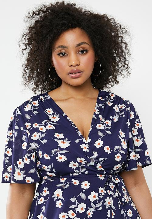Missguided - Curve high low wrap dress - navy