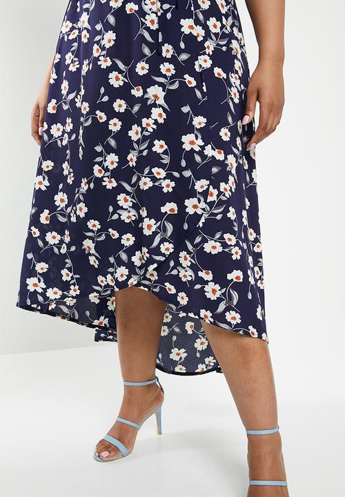 Missguided - Curve high low wrap dress - navy