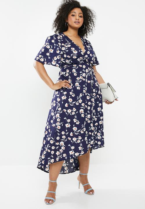 Missguided - Curve high low wrap dress - navy
