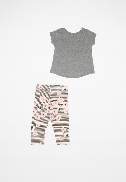 Hello Kitty - Elastane jersey top and legging set - grey & pink