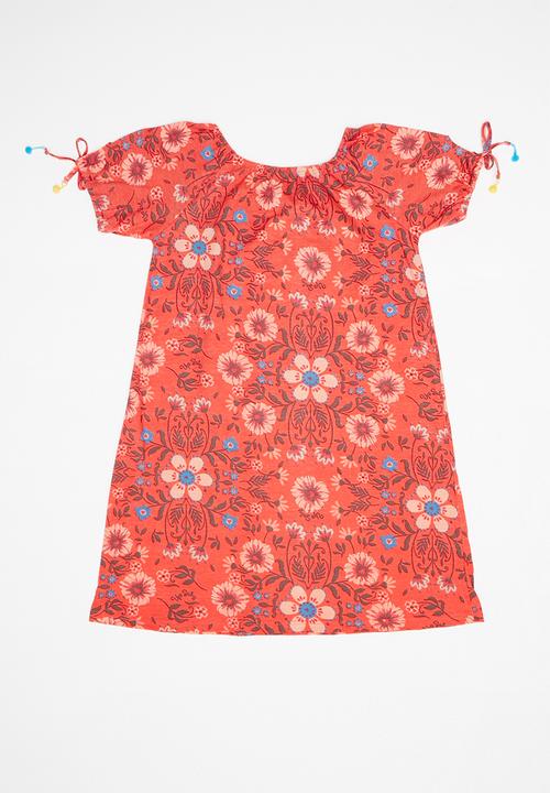 UP Baby - Single jersey dress - coral & blue 