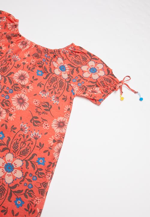 UP Baby - Single jersey dress - coral & blue 