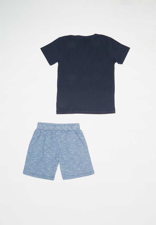 Quimby - Single jersey T-shirt and sweat bermuda set - blue
