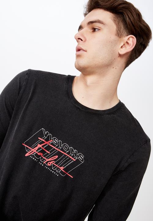 Factorie - Slim long sleeve graphic tee  - black 