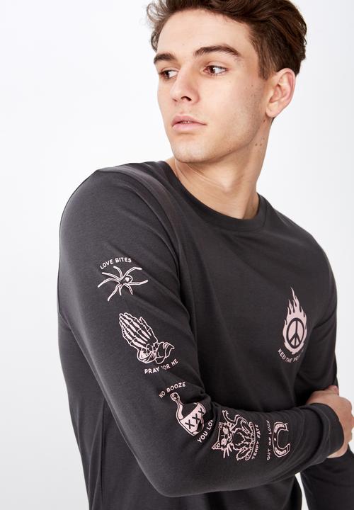 Factorie - Slim long sleeve graphic tee  - grey
