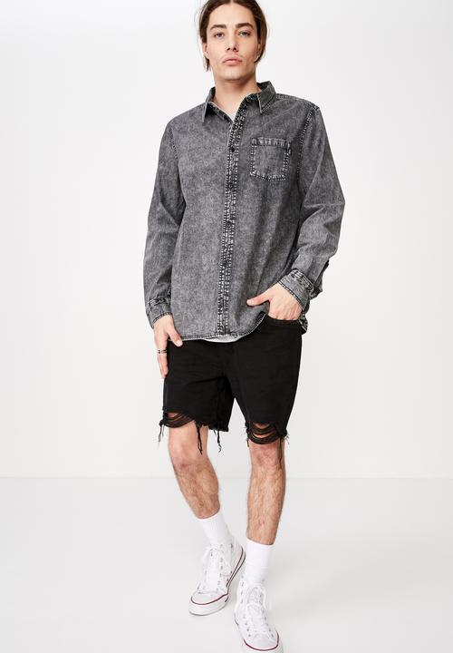 Factorie - Long sleeve denim shirt - black