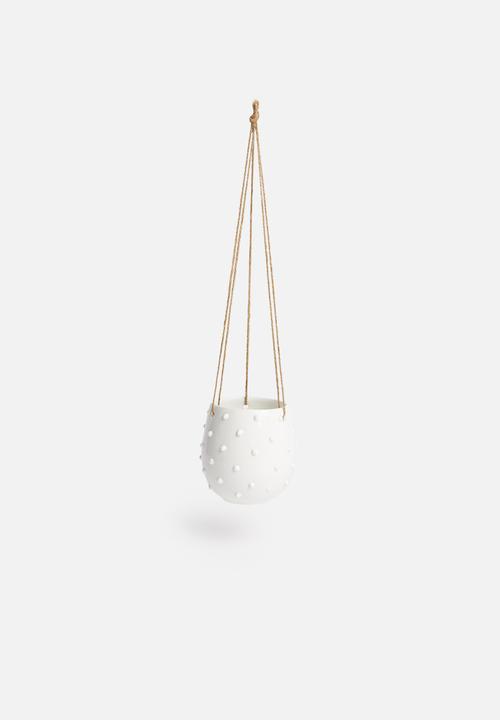 Urchin Art - Poppy hanging succulent planter - white