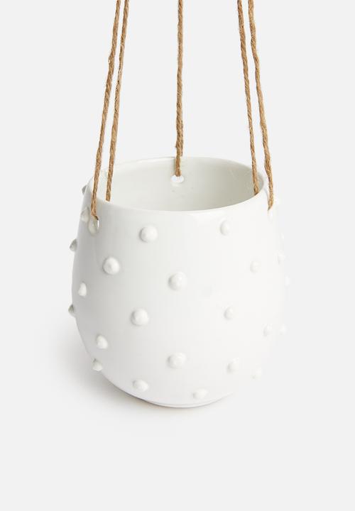 Urchin Art - Poppy hanging succulent planter - white
