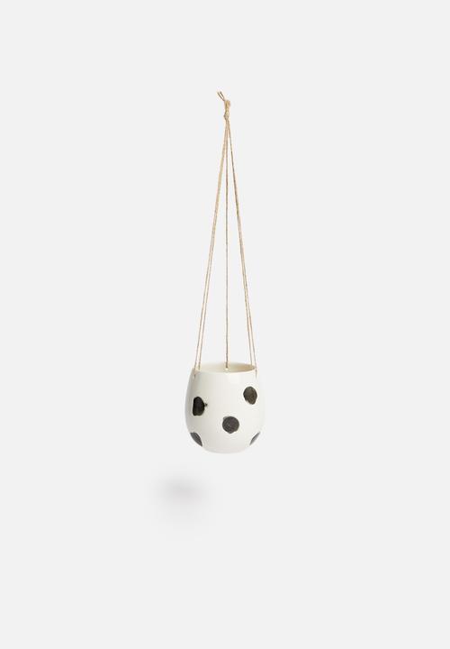 Urchin Art - Speckle hanging succulent planter - white & black