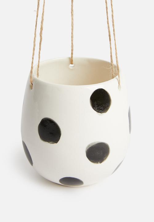 Urchin Art - Speckle hanging succulent planter - white & black