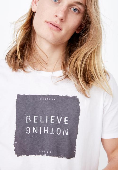Factorie - Curved hem graphic tee - white