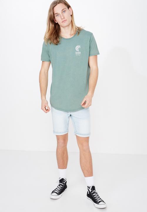 Factorie - Curved hem graphic tee  - green & white 