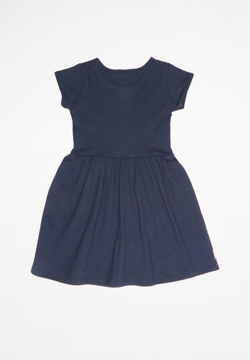 Bee Loop - Single jersey unicorn dress - navy & pink