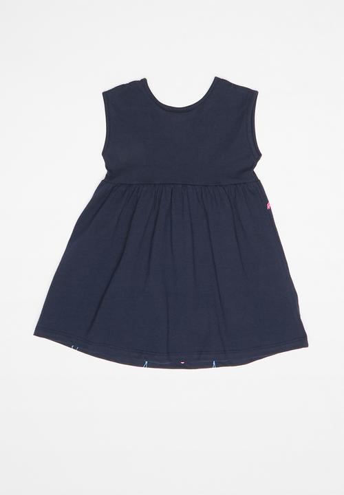 Bee Loop - Single jersey flamingo printed dress - navy & pink