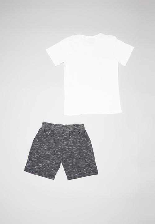 Quimby - Set - single jersey T-shirt and sweat bermuda - white & charcoal 