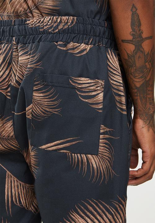 Superbalist - Palm printed elastic volume shorts - black & brown